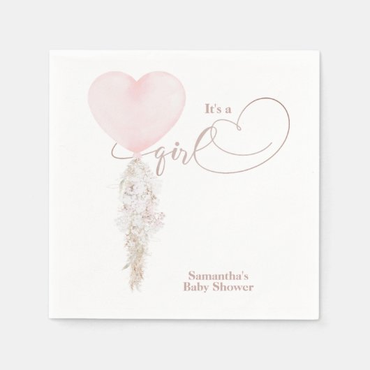 Het is een Girl Pink Heart Ballon Baby shower Servet (Voorkant)