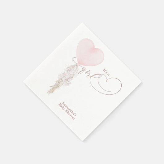 Het is een Girl Pink Heart Ballon Baby shower Servet (Hoek)