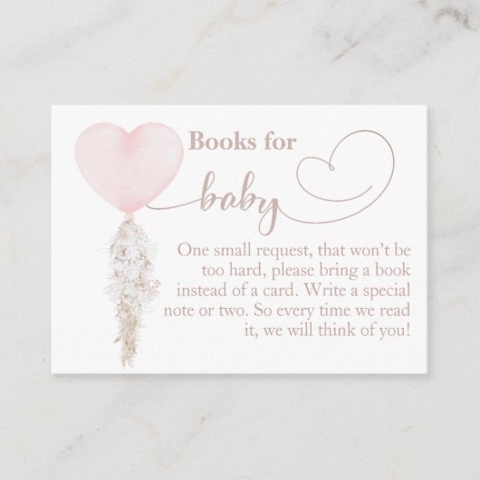 Het is een Girl Pink Heart Balloon Baby shower boe Informatiekaartje (Voorkant)