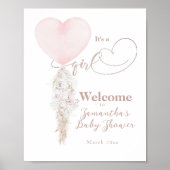 Het is een Girl Pink Heart Balloon Baby shower wel Poster (Voorkant)