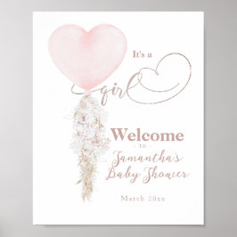 Het is een Girl Pink Heart Balloon Baby shower wel Poster