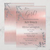 Het is een GIRL Pink Metallic Baby shower Brunch Kaart (Voorkant / Achterkant)