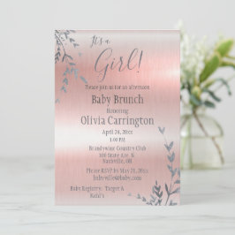 Het is een GIRL Pink Metallic Baby shower Brunch Kaart
