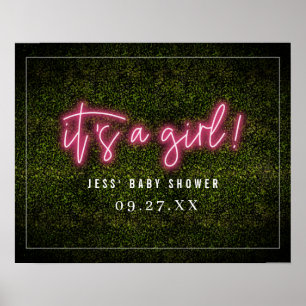 Het is een Girl Pink Neon Boxwood Baby shower Poster