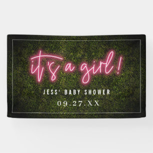 Het is een Girl Pink Neon Boxwood Baby shower Spandoek
