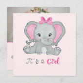 Het is een 'Girl Pink Photo Elephant Birth Announc (Voorkant / Achterkant)