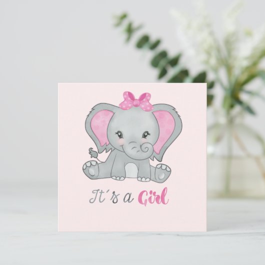 Het is een 'Girl Pink Photo Elephant Birth Announc (Staand voorkant)