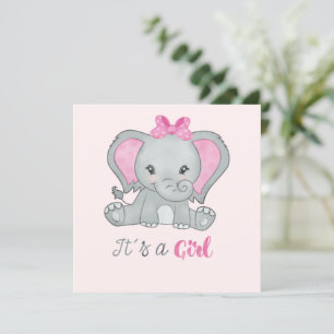 Het is een 'Girl Pink Photo Elephant Birth Announc
