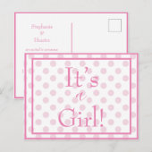 Het is een Girl Pink Polkadot Baby Gender onthulli Briefkaart (Voorkant / Achterkant)