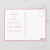Het is een Girl Pink Polkadot Baby Gender onthulli Briefkaart (Achterkant)