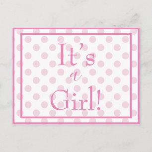 Het is een Girl Pink Polkadot Baby Gender onthulli Briefkaart