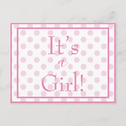Het is een Girl Pink Polkadot Baby Gender onthulli Briefkaart (Voorkant)