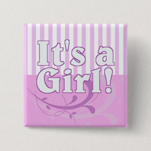 Het is een 'Girl Pink Striped Birth' aankondiging Vierkante Button 5,1 Cm