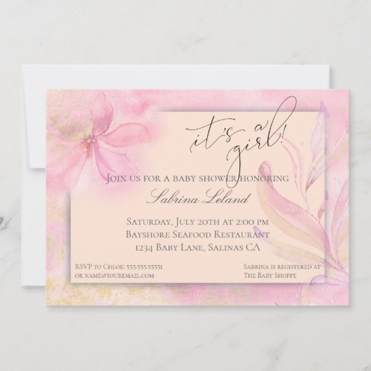 Het is een Girl Pink Waterverf Floral Baby shower Kaart (Voorkant)