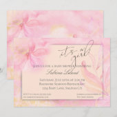 Het is een Girl Pink Waterverf Floral Baby shower Kaart (Voorkant / Achterkant)