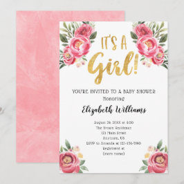 Het is een Girl Pink Waterverf Flowers Baby shower Kaart