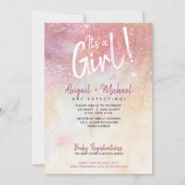 Het is een Girl Pink Waterverf Paint Baby shower Kaart