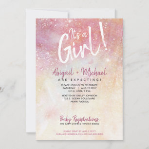 Het is een Girl Pink Waterverf Paint Baby shower Kaart