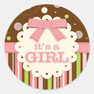 Het is een Girl Pinks & Green Stitches Baby shower Ronde Sticker