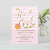 Het is een Girl Pumpkin Herfst Baby shower Kaart (Staand voorkant)