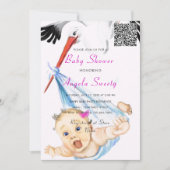 Het is een Girl QR Code Stork en Baby shower nodig (Voorkant)