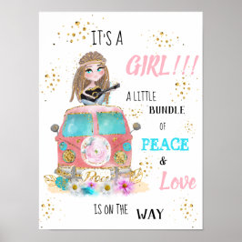 * Het is een GIRL Retro Hippie Baby shower Poster