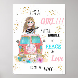 * Het is een GIRL Retro Hippie Baby shower Poster