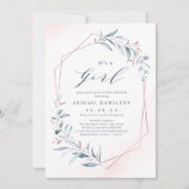 Het is een Girl roos Gold Blue Greenery Baby showe Kaart (Voorkant)