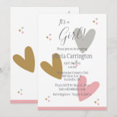 Het is een GIRL roze hart Modern Eenvoudig Baby sh Kaart (Voorkant / Achterkant)