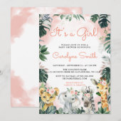 Het is een 'Girl Safari Animals' Baby shower Uitno Kaart (Voorkant / Achterkant)