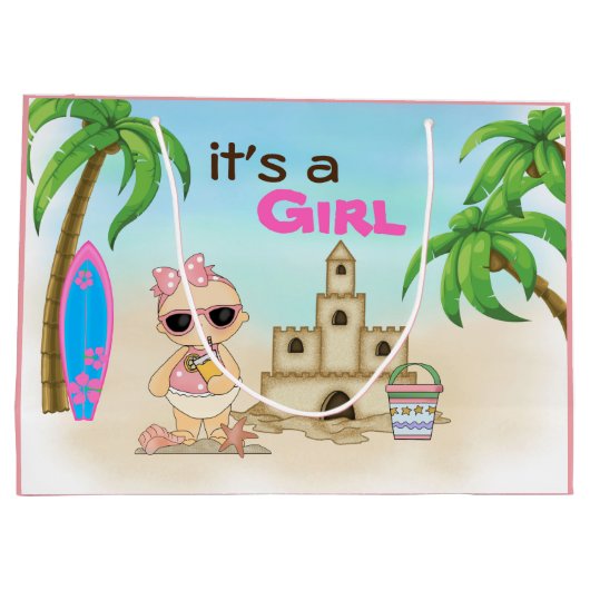 Het is een Girl Sandcastle Surfboard Baby shower Groot Cadeauzakje (Achterkant)