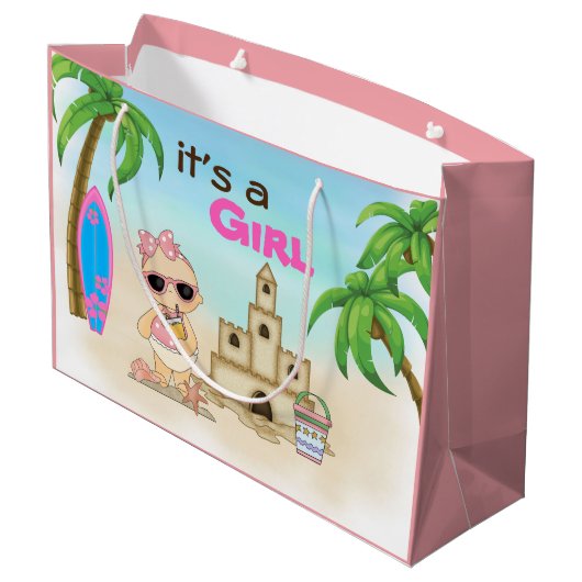 Het is een Girl Sandcastle Surfboard Baby shower Groot Cadeauzakje (Achterkant Gekanteld)