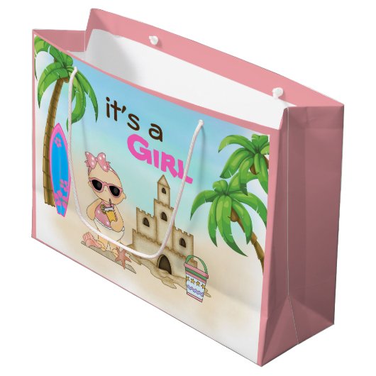 Het is een Girl Sandcastle Surfboard Baby shower Groot Cadeauzakje (Voorkant Gekanteld)