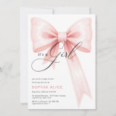 Het is een Girl Script Blush Pink Bow Baby shower Kaart (Voorkant)