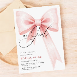 Het is een Girl Script Blush Pink Bow Baby shower Kaart