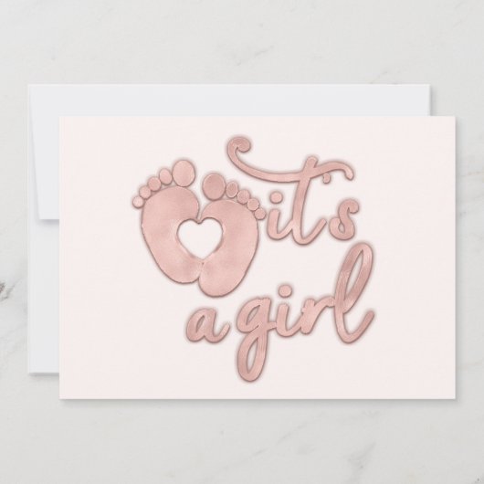 Het is een Girl Script New Baby Roos Feet Heart Bl Kaart (Achterkant)