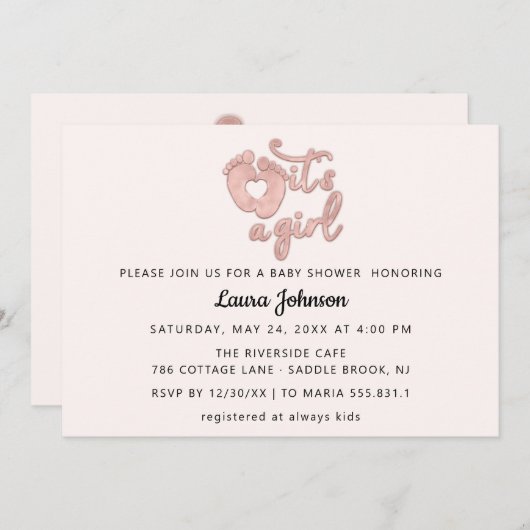 Het is een Girl Script New Baby Roos Feet Heart Bl Kaart (Voorkant / Achterkant)