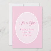 Het is een Girl Script Photo Girly Pink Birth Aankondiging (Achterkant)