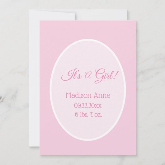 Het is een Girl Script Photo Girly Pink Birth Aankondiging (Achterkant)