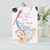 Het is een Girl Shower Invitation Stork die Baby v (Staand voorkant)