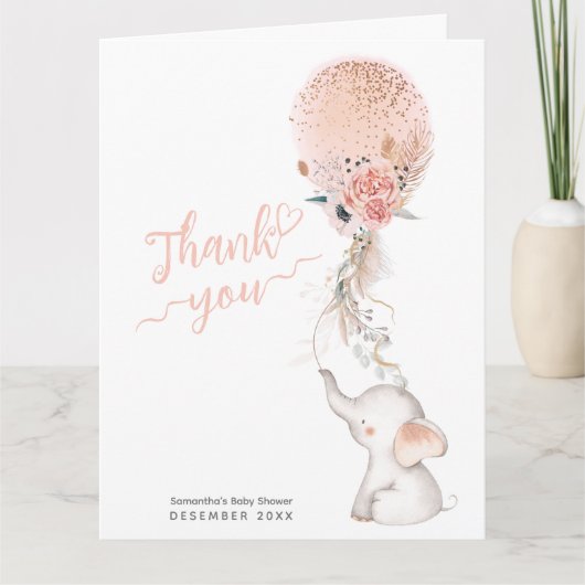 Het is een Girl Simple Elephant & Balloon Baby sho Bedankkaart (Voorkant)
