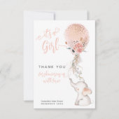 Het is een Girl Simple Elephant & Balloon Baby sho Bedankkaart (Voorkant)