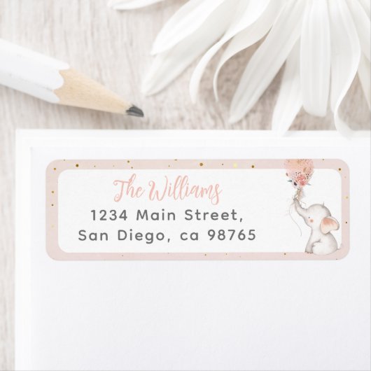 Het is een Girl Simple Elephant & Balloon Baby sho Etiket (Insitu)