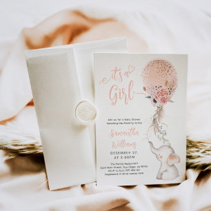 Het is een Girl Simple Elephant & Balloon Baby sho Kaart