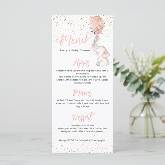 Het is een Girl Simple Elephant & Balloon Baby sho Menu (Staand voorkant)
