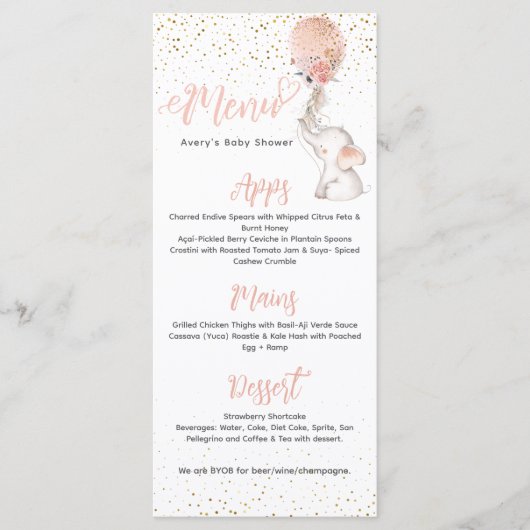 Het is een Girl Simple Elephant & Balloon Baby sho Menu (Voorkant)