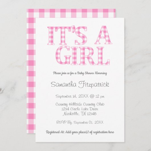 Het is een Girl Simple Pink en White Baby shower Kaart (Voorkant / Achterkant)