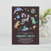 Het is een Girl Space Dinosaur Galaxy Baby shower Kaart (Staand voorkant)