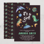 Het is een Girl Space Dinosaur Galaxy Baby shower Kaart (Voorkant / Achterkant)