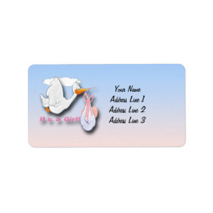 Het is een Girl Stork Baby shower Adresetiketten Etiket